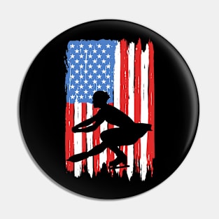 American Flag Figure Skating Graphic Pin