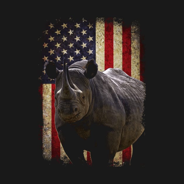 American Flag Rhino Love, Urban Safari Couture Tee Delight by Gamma-Mage