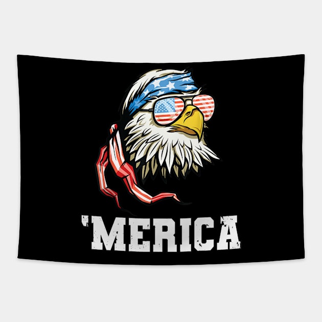 4th Of July Merica USA Flag Bald Eagle Patriotic Veteran Tapestry by Haley Tokey