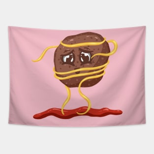 Meatball and Spaghetti Pasta Logo Cartoon Character Tapestry