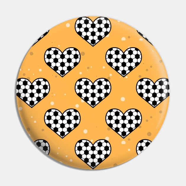 Football / Soccer Ball Texture In Heart Shape - Seamless Pattern on Orange Background Pin by DesignWood-Sport