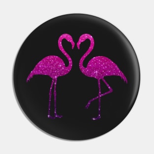 Deep Pink Purple Ombre Faux Glitter Flamingos Silhouette Pin