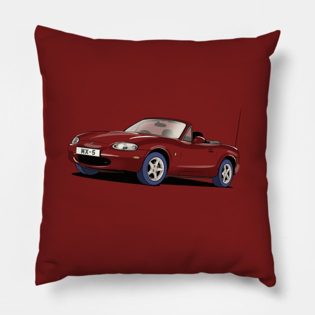 Mazda MX-5 Mk. 2 in dark red Pillow by Webazoot