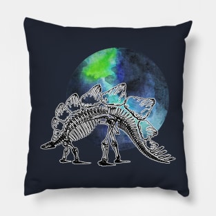 Dinosaur Skeleton in Space Blue Green Planet Pillow