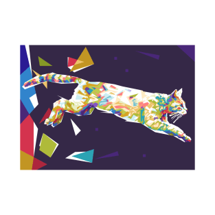 Cat Jumping Colorful Background T-Shirt