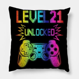 Vintage Video Gamer 21st Birthday Level 21 Unlocked Pillow