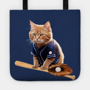 Funny Sporty Baseball Player Athlete Cat Tote