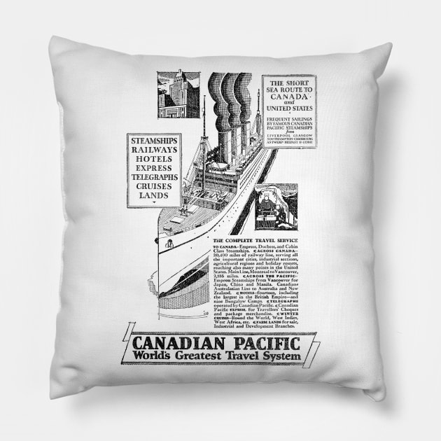 Canadian Pacific - World Travel - 1931 Vintage Advert Pillow by BASlade93