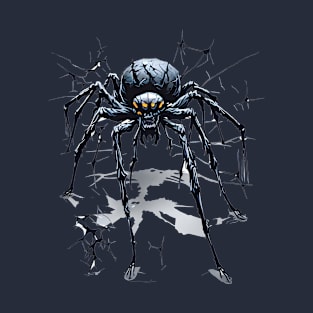 A Halloween creepy spider crawling on a spiderweb T-Shirt