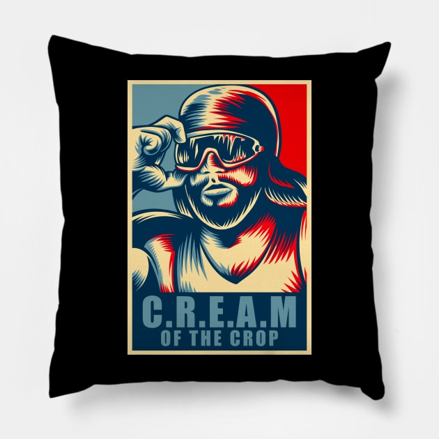 Macho man cream Pillow by Strawberryjamstudio