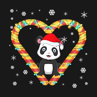 Cute Panda Bear Candy Cane Heart Funny Christmas Light Gift T-Shirt