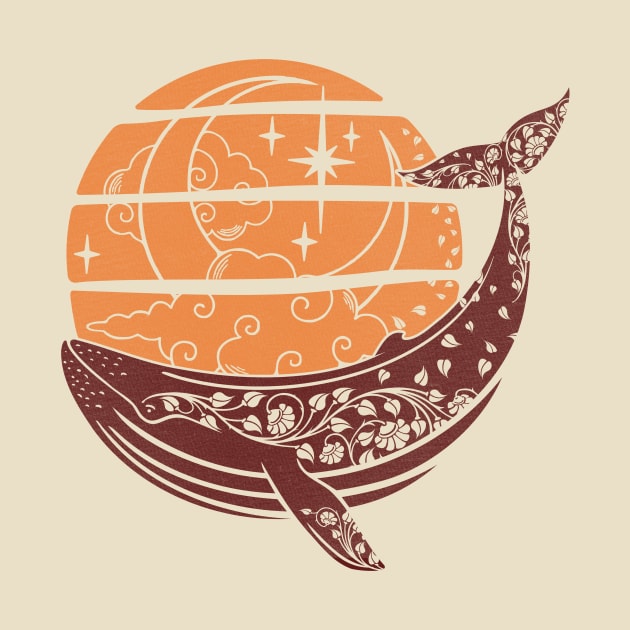 Whale Between Crescent Moon and The Stars by Tees For UR DAY