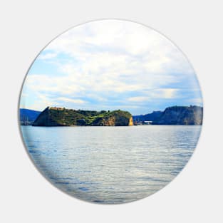 View from the Gulf of Naples at the Tyrrhenian Sea, boat and rocky outcrops Pin