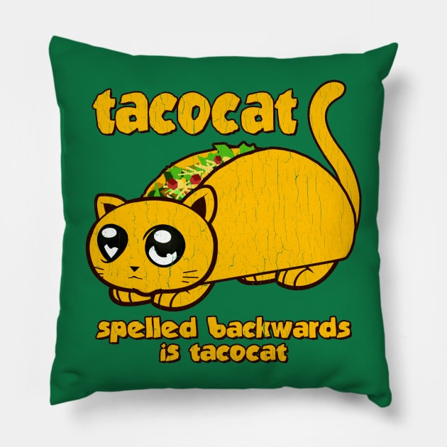 Funny - Tacocat (vintage distressed look) Pillow by robotface