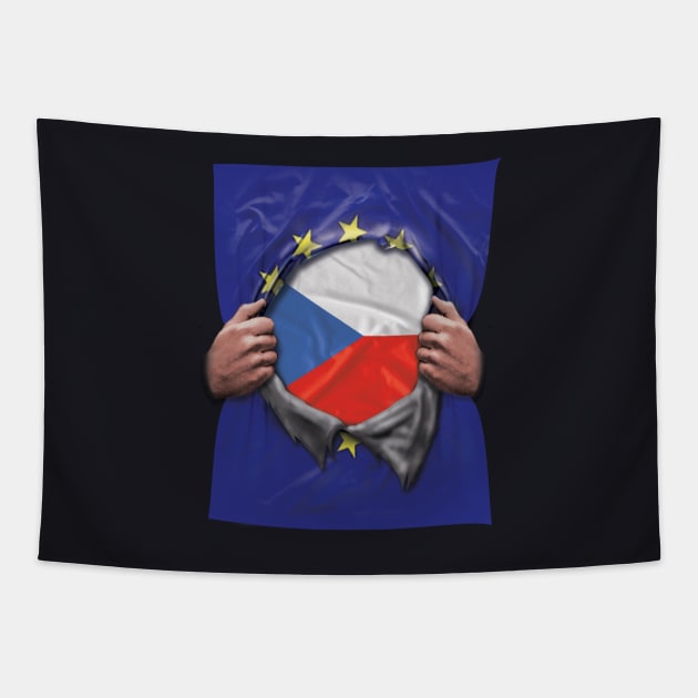 Czech Republic Flag European Union Flag Ripped Open - Gift for Czech From Czech Republic Tapestry by Country Flags
