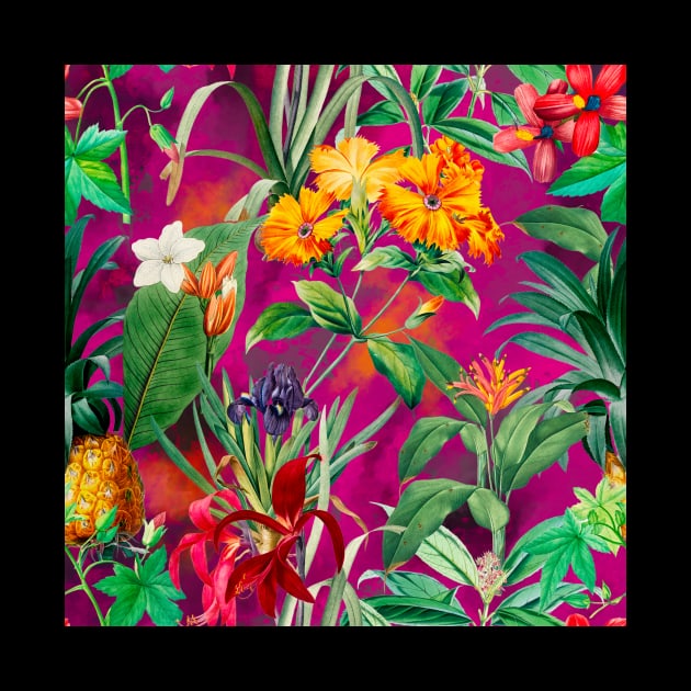 Colorful tropical floral leaves botanical illustration, tropical plants,leaves and flowers, red pink leaves pattern by Zeinab taha