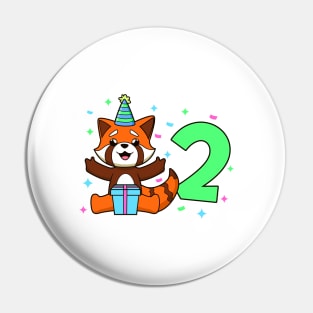 I am 2 with red panda - kids birthday 2 years old Pin