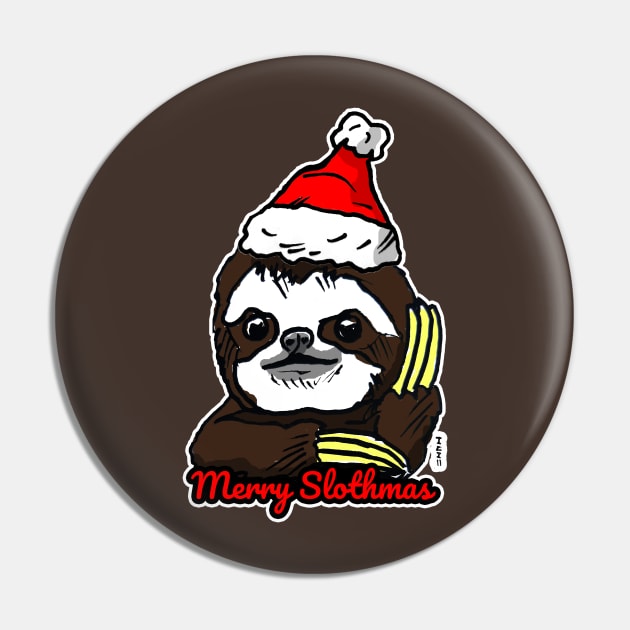 Merry Slothmas - Funny and Cute Christmas Sloth Pin by sketchnkustom