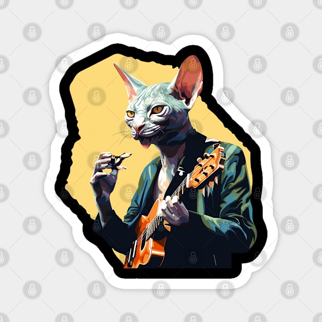 Sphynx Cat Playing Guitar Magnet by Graceful Designs