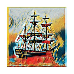 Pirate Ship Graphic Art Design | Digital Art | Painting T-Shirt