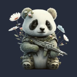 The brave sweet panda soldier in military style T-Shirt