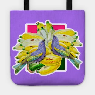 Lilac bird with bananas Tote