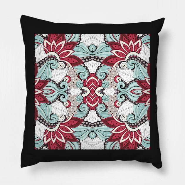 Ethnic Pattern with Mosaic Floral Motif Pillow by lissantee