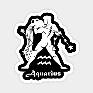 Aquarius - Zodiac Astrology Symbol with Constellation and Water Bearer Design (White on Black Variant) Magnet