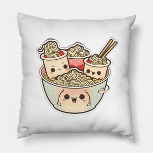 Cute Ramen Noodles Cartoon Anime Drawing Japan Pillow