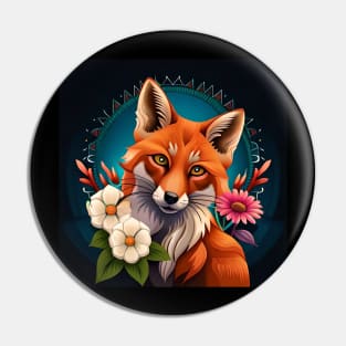 Fox and flowers tattoo style 17 Pin