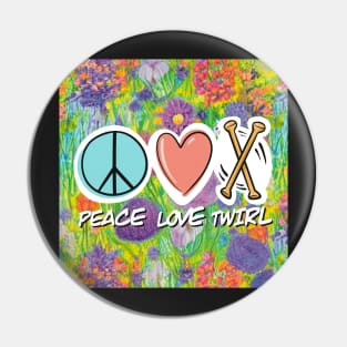 Peace Love Twirl symbol pastel flowers design Pin