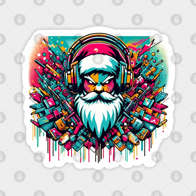 Santa Claus with headphones on his ears listening to music Magnet by T-Shirt Paradise