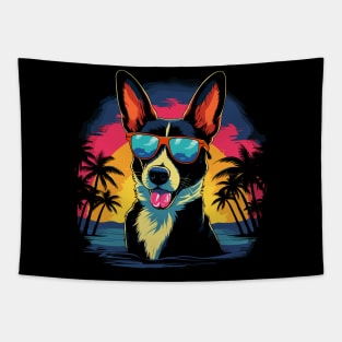 Retro Wave Black and White Basenji Dog Shirt Tapestry