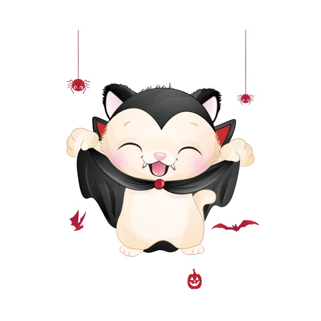 Cute Vampire Cat Halloween for Kitten lovers kids and adults by FunnyUSATees