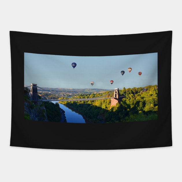 Balloons over Clifton Suspension Bridge Tapestry by Graz-Photos