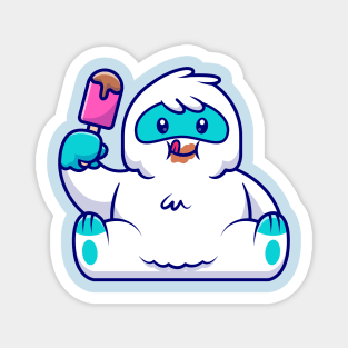 Cute Yeti Eating Popsicle Cartoon Magnet