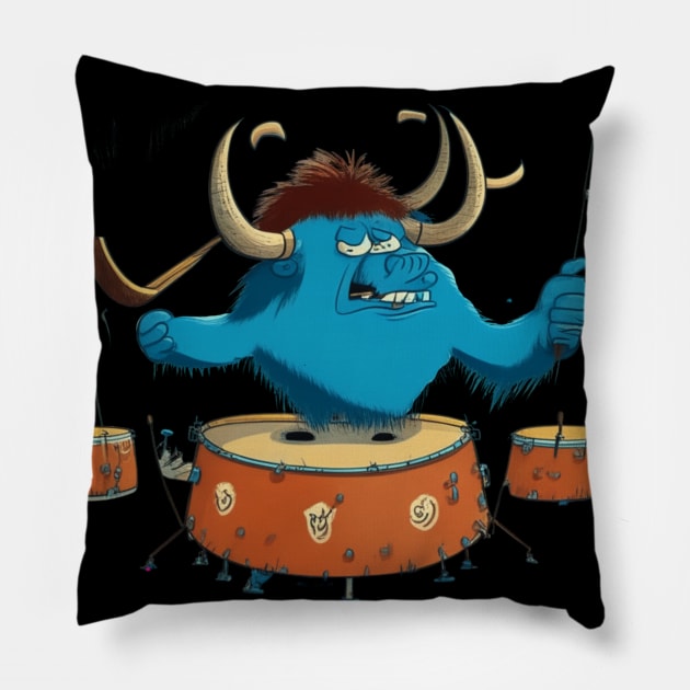 Buffalo On Drums Pillow by Mrozinnio