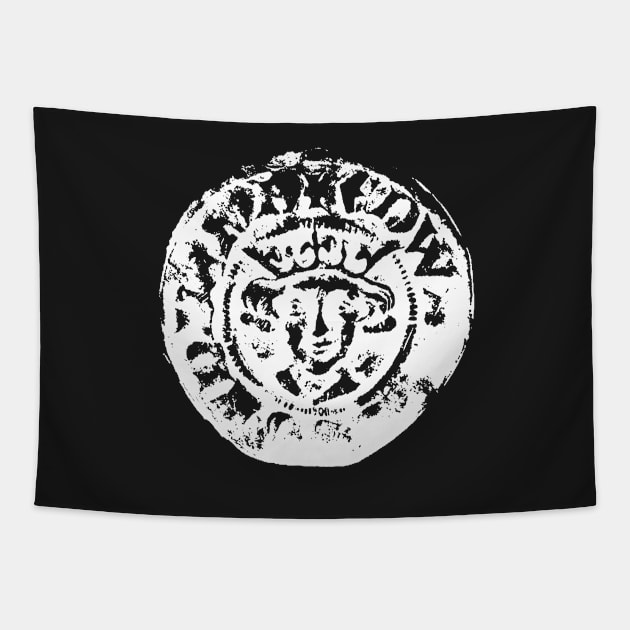 Face mask for metal detectorists, fun metal detecting hammered coin Tapestry by Diggertees4u