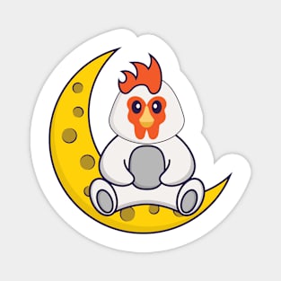 Cute chicken is sitting on the moon. Magnet