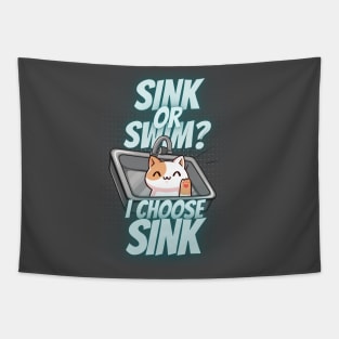 Sink or Swim? I Choose Swim Cute Calico Cat Tapestry