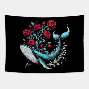 Whale Red Roses Tapestry