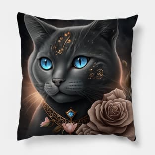 Black British Shorthair With Roses Pillow