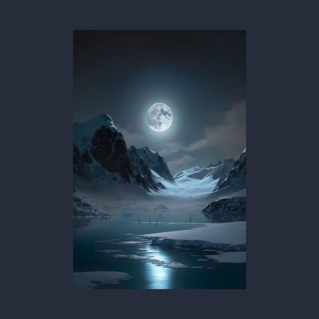 Painting of Full moon shining on the lake on a calm summer night by UmagineArts