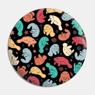 Cute Manatee Sea Cow - Retro Underwater Pattern Pin