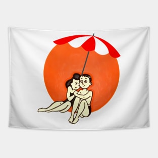 boyfriend couple on the beach Tapestry