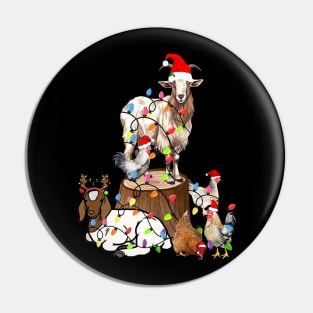 Goat Chicken Santa Hat Reindeer Christmas Lights Farm Animal Pin