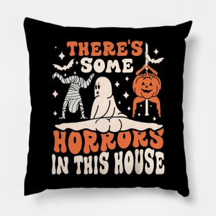 There's Some Horrors In This House Ghost Pumpkin Halloween Pillow