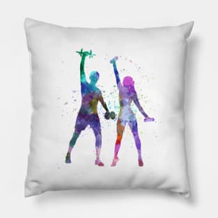 woman exercising with man coach Pillow