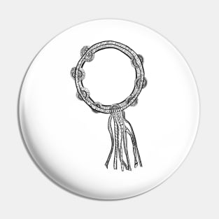 Timbrel with ribbons (Black and White Line Drawing) Pin