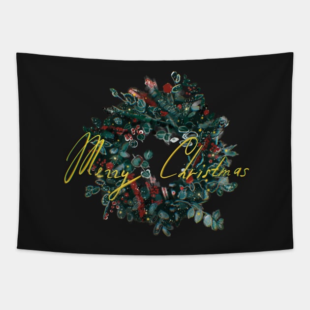 Jolly Christmas Outdoor Wreath Tapestry by xsaxsandra